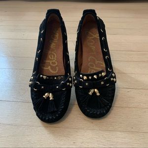 Sam Edelman Black Suede Moccasins with Gold Studs. Size 6. Excellent condition.